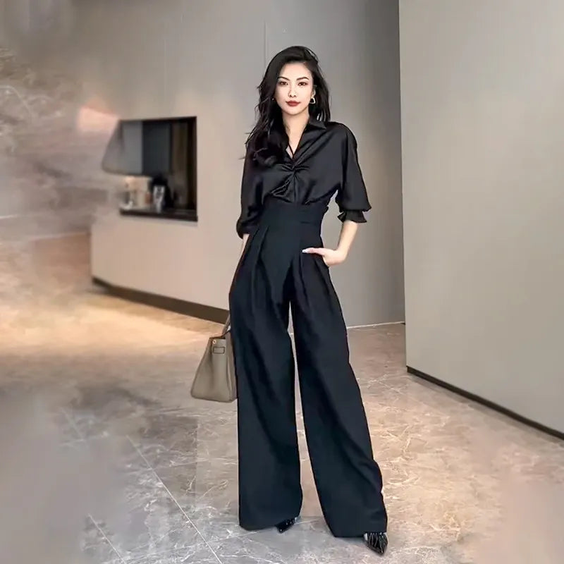 Women's High-Waist Wide-Leg Pants – Black