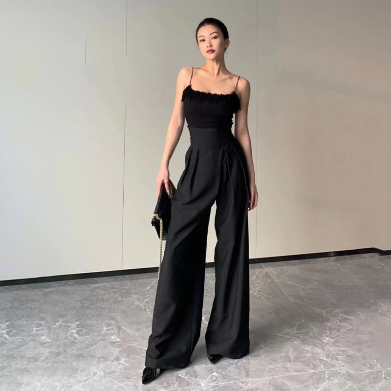 Women's High-Waist Wide-Leg Pants – Black
